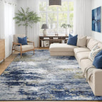 9x12 Area Rug for Living Room, Abstract Washable Large Rugs, Dark Blue by Lofus