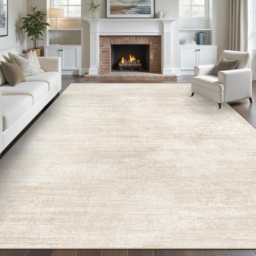 pmtsns Area Rugs 10x14 Living Room: Washable Rug Modern Abstract Neutral Soft Non-Slip Low-Pile Indoor Large Carpet for Bedroom Dining Room Playroom Home Office (Beige, 10'x14') by pmtsns