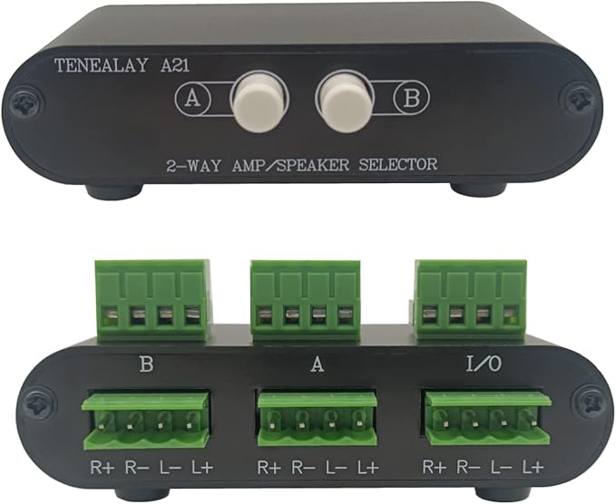 TENEALAY 2-Way Stereo Amplifier Speaker Selector, AB Speaker Switch 2 Zone Distribution, Amp Switcher Box, SPK Controller A21