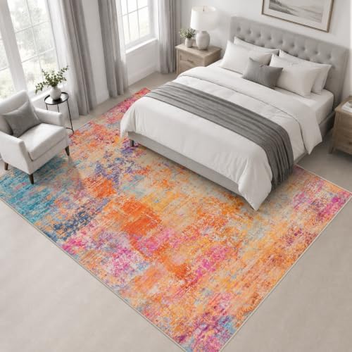 Area Rug Living Room: 8x8 Modern Washable Soft Carpet Galaxy Haze - Image 3