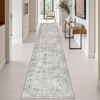 2.6x14 Washable Runner Rug:Modern Abstract Soft Carpet Black Grey by FXRHLP