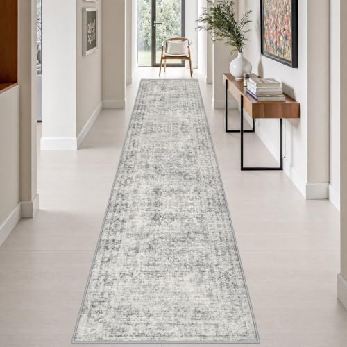 2.6x14 Washable Runner Rug:Modern Abstract Soft Carpet Black Grey by FXRHLP