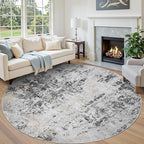 Round Rug 8ft Washable Rug for Dining Room Living Room Black Grey Gold by Aelenmu