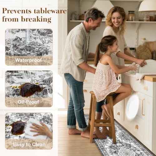 Boho Kitchen Mats for Floor 2PC Anti Fatigue Kitchen Rugs, Dark Grey - Image 5