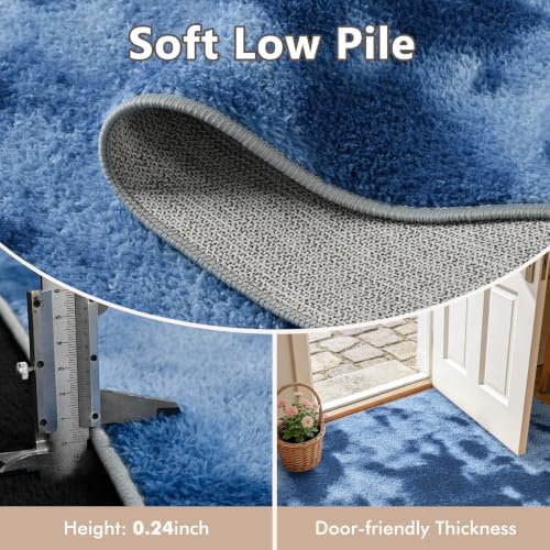 2x6 Tie-dye Dark Teal Runner Rug Washable Non-Slip for Kitchen Hallway - Image 4