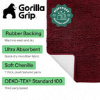 GORILLA GRIP Bath Rug Mat for Bathroom, Absorbent Chenille, 30x20 Burgundy - Image 2