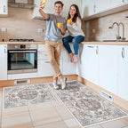 2-Piece Kitchen Runner Rug Set: Washable Non-Slip Floor Mats for Sink & Stove Cooking Area Soft Low Pile Water-Resistant Carpet for Dishwasher Fridge Fronts Durable Kitchen Island Mats(2x3+2x4,Brick) - Image 2