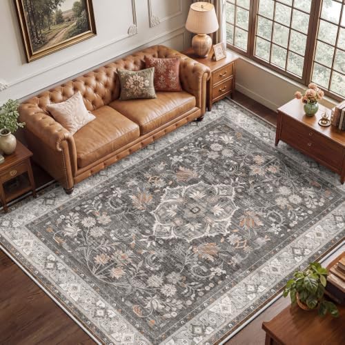 SameBed 6x9 Area Rug Living Room, Vintage Washable Carpet Warm Taupe by SameBed