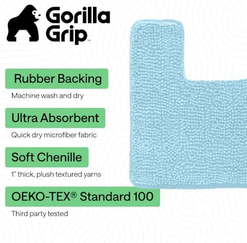 GORILLA GRIP Chenille Bath Rug Mat for Square Toilet Base, 24x19 Sky Blue - Image 3