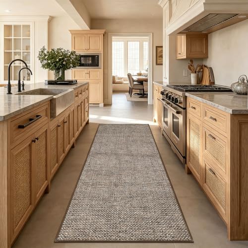 Washable 2x6 ft Textured Printing Runner Rug Brown Black Low‑Pile - Image 2