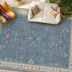 Hazo Haus Boho 7x10 Accent Area Rugs for Living Room - Dusky Blue Rug for Bedroom Under Bed, Dining Room Under Kitchen Table, Washable Soft Non Slip Unique Colorful Indoor Décor by HazoHaus