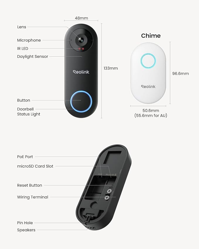 REOLINK Video Doorbell PoE Camera – 2K IP Security Camera Outdoor with Chime V2, 4:3 Aspect Ratio, 180 Degree Diagonal, 2-Way Talk, Plug & Play, Secured Local Storage, No Monthly Fee