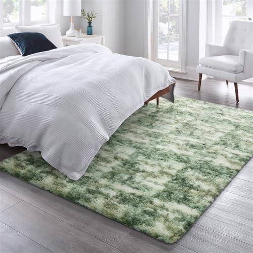 Ophanie 6x9 Green and White Area Rugs for Living Room,Large Sage Green Fluffy Shag Fuzzy Plush Soft Carpets,Floor Shaggy Rugs for Bedroom,Carpet for Kids Girls Dorm Decor with Over 99 pcs Pile fibers - Image 5