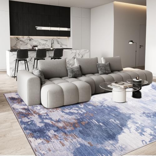 Ompaa Living Room Rug 5x7 Dark Blue Area Rug Machine Washable Boho Rug Non Slip Abstract Vintage Indoor Large Rugs for Bedroom, Classroom, College Dorm, Farmhouse, Dining Room, Kids Playroom - Image 3