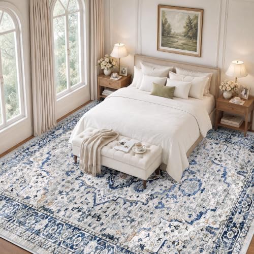 SameBed 9x12 Area Rug Living Room, Vintage Washable Carpet Light Blue - Image 2