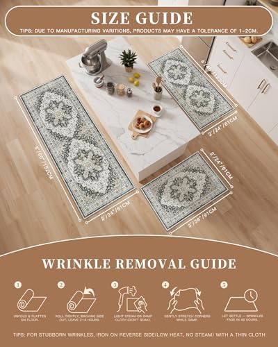 Madane Washable Kitchen Rug Set of 3 Small Area Rugs Non-Slip, Black - Image 5