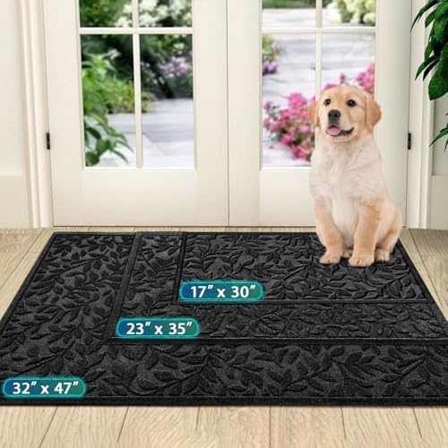 Bulijojo Sturdy Front Entrance Doormats,Durable Heavy Duty Welcome Mat,Thick Absorbent Natural Rubber Non Slip Mat,Easy Clean Entryway Mat Leaves Black, 47" x 32" - Image 5