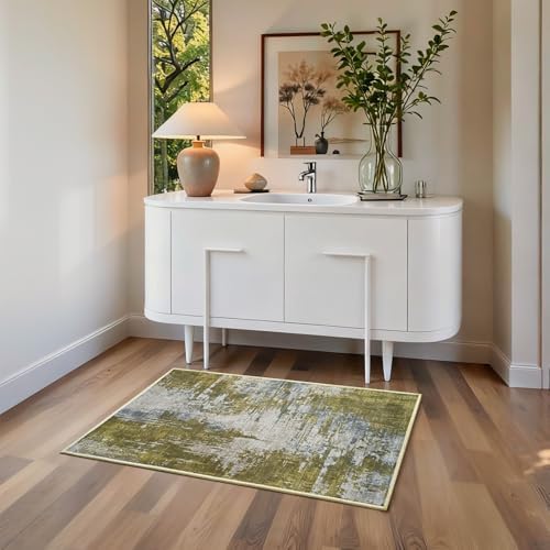 Entrance Rugs Indoor 2x3 Green Entry Rug Washable Abstract Small Area Rug Non-Slip Low Pile Throw Rugs for Entryway, Kitchen Floor, Front Door Indoor Door Mat, Bedroom Bedside - Image 3