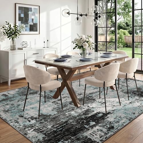 RELEANY Washable 7'x9' Abstract Area Rug for Living Room Teal Black - Image 4