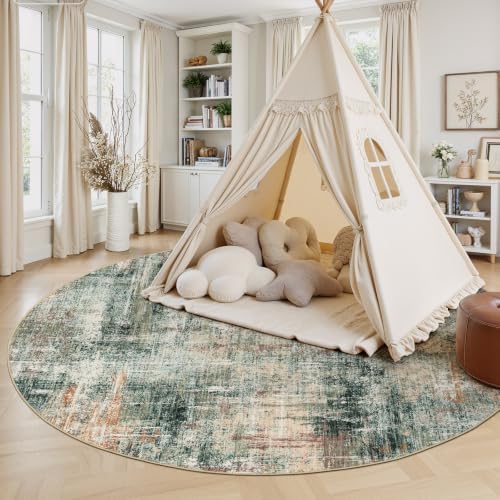 Lofus 6ft Area Rug for Living Room,Abstract Washable Rugs,Coffee/Green - Image 5