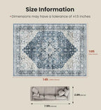 Amada Large 10x14 Washable Area Rug for Living Room, Blue, Vintage Pattern - Image 2