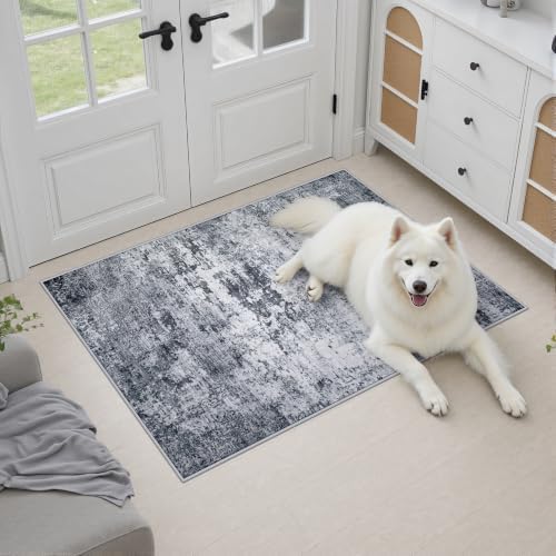 2x3 Washable Entryway Rug: Modern Abstract Indoor Soft Carpet Grey - Image 3