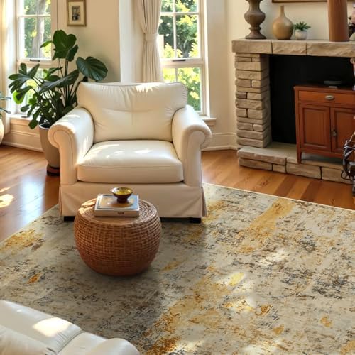 Entryway Rug 3x5 Beige Bedroom Area Rug Washable Non Slip Abstract Boho Rugs for Indoor Entry, Kitchen, Classroom, Bathroom, Kids Girls Room, Office, College Dorm Small Carpet - Image 3