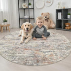 Round Area Rug Living Room: 4 ft Modern Washable Carpet Taupe - Image 3