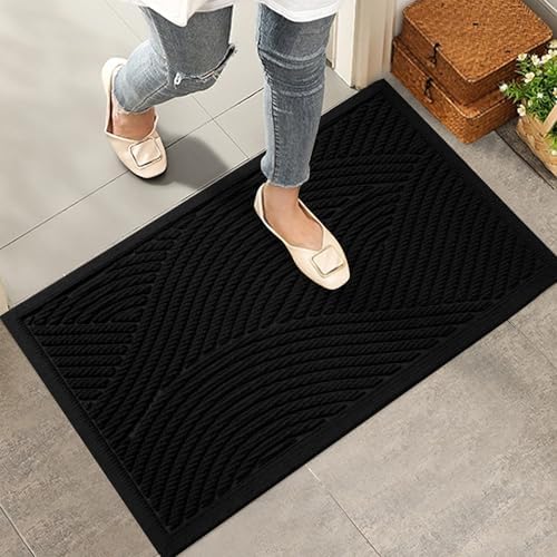 HIYARD Sturdy Front Door Mat, Absorbent Muddy Dirt Resist Welcome Door Mats Outdoor Indoor, Stain and Fade Resistant, Non-Slip Backing Entry Mat Low Profile Doormat for Entryway, 36×24, Black by HIYARD