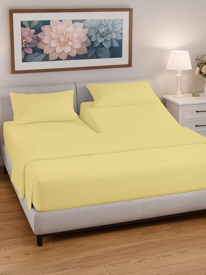 Split Head King Sheet Set – 4 Piece Flex Split Top King Sheets for Adjustable Beds - Fits 14” to 16" Mattress w/ Deep Pockets - Soft, Breathable & Cooling - Luxury Bedding and Wrinkle Free - Yellow
