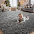 4x6 Fluffy Shag Area Rugs for Living Room Bedroom: Soft Carpet Light Gray by CarpetAddColortoYourLife