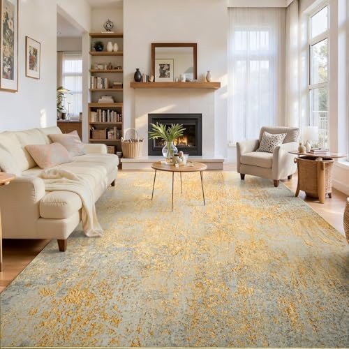 Ompaa Living Room Rug 6x9 Area Rug Washable Boho Carpet Non Slip Abstract Vintage Indoor Large Rugs for Bedroom, Classroom, College Dorm, Farmhouse, Dining Room, Kids Playroom (Orange, Silver & Gray) - Image 4