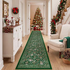 2x10 Christmas Runner Rug for Hallway,Washable Kitchen Rugs,Green - Image 3