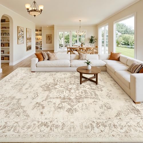 10x14 Area Rugs Living Room: Bedroom Washable Carpet Beige/Ivory by Luxturiy