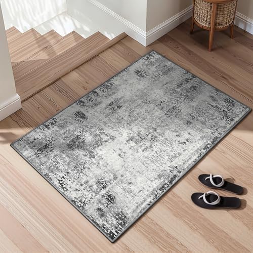 Entrance Rugs Indoor 2x4 Grey Entry Rug Washable Abstract Black Small Area Rug Non-Slip Low Pile Throw Rugs for Entryway, Kitchen Floor, Front Door Indoor Door Mat, Bathroom, Bedroom Bedside - Image 3