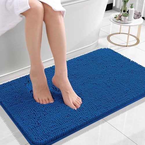 OLANLY Small Bathroom Rugs 24x16, Soft Absorbent Chenille Bath Rugs, Rubber Backing Quick Dry, Machine Washable Bath Mats for Bathroom Floor, Tub and Shower, Home Decor Accessories, Deep Navy Blue by OLANLY