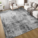 Living Room Rug 6x9 Gray Area Rug Machine Washable Boho Carpet Non Slip Abstract Vintage Indoor Large Rugs for Bedroom, Classroom, College Dorm, Farmhouse, Dining Room, Kids Playroom by OmpaaHomeDecor