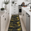 2x6 Washable Runner Rug：Modern Abstract Soft Carpet Black Gold by FXRHLP