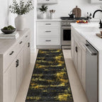 2x6 Washable Runner Rug：Modern Abstract Soft Carpet Black Gold by FXRHLP