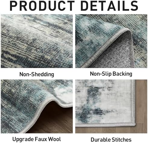 8x10 Area Rugs for Living Room: Washable Abstract Teal Green Bedroom Carpet - Image 5