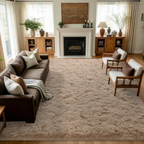 8x10 Extra Large Beige Fluffy Area Rug Non-Slip for Living Room Bedroom by ModernHomeDecor