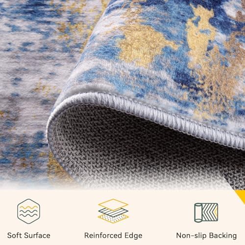 RELEANY Washable Square 7'x7' Area Rug for Living Room Blue Gold - Image 3