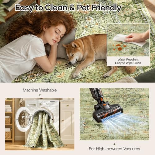 5x7 Area Rug for Living Room, Non-Slip Washable Large Carpet, Sage Green - Image 4