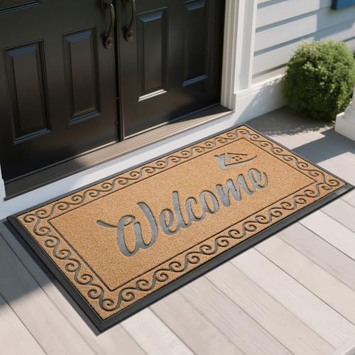 Yimobra Welcome Mat, Heavy Duty Sturdy Door Mats for Home Entrance Outdoor Indoor, Front Doormat for Outside Patio Floor Entry Porch Garage Office, Waterproof, Low Profile, 47 x 24, Yellow by Yimobra