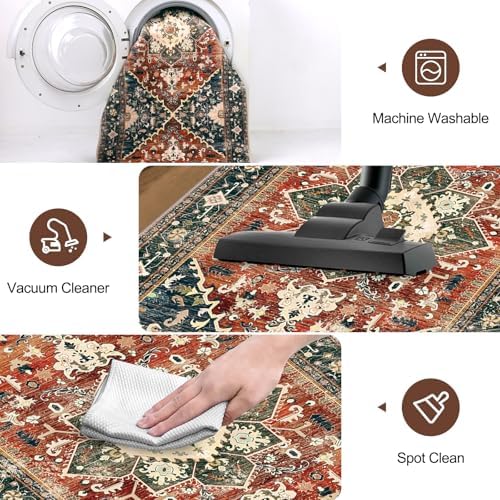 Yamaziot Washable Runner Rug, 2x8 Non-Slip Boho Vintage Hallway Kitchen Rug - Image 5