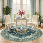 RELEANY Washable Area Rug, Round 5ft, Blue/Vintage Dark Blue - Image 3