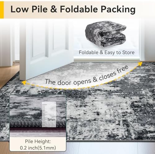 RELEANY Washable Square 9'x9' Area Rug for Living Room Black White - Image 3