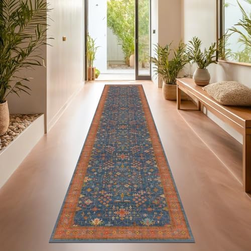 Hazo Haus Navy Blue Washable Hallway Runner Rug 2x10 Non Slip Rugs for Kitchen, Mudroom, Bathroom, Hall Way - 10 ft Long Dark Boho Geometric Decor, Fade & Stain Resistance - Image 6