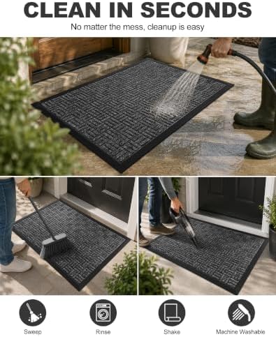 Mibao Front Door Mat Outdoor Entrance, 36" x 24" Heavy Duty Welcome Mat for Outdoor and Indoor, Waterproof Dirt Trapper Doormat, Super Absorbent Indoor Entryway Mat for Patio & Porch - Gray - Image 4