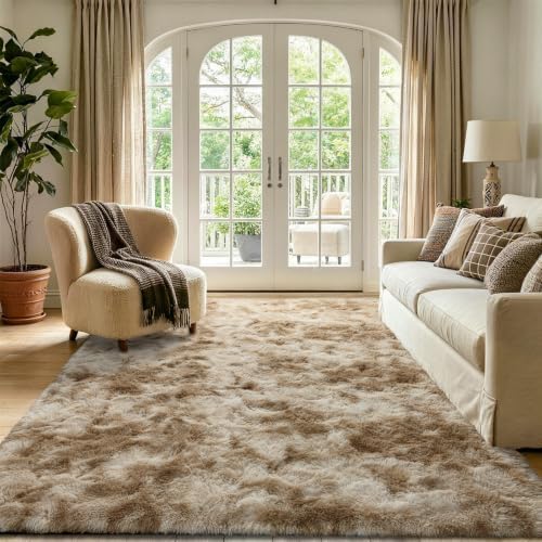 6x9 Large Tie-Dyed Beige Fluffy Area Rug Non-Slip for Living Room Bedroom - Image 2